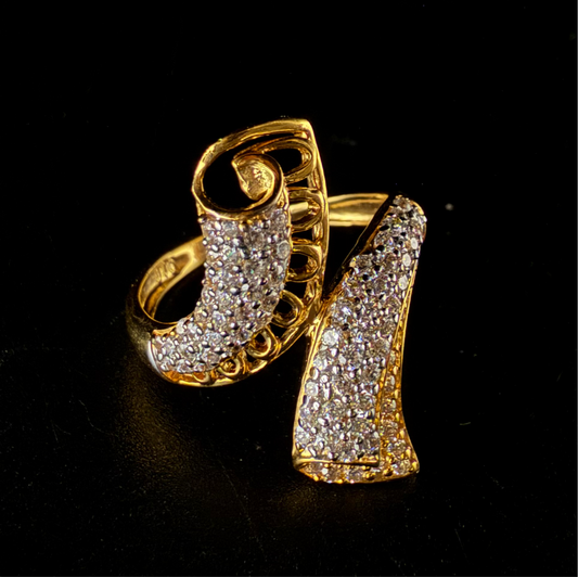 Serpentine Gold Ring with Glistening CZ Stones