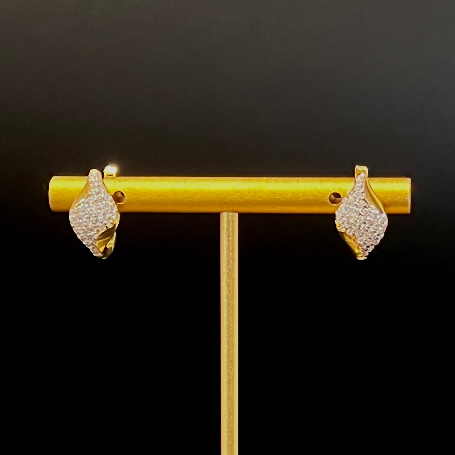 Leaf CZ Earrings in 22k gold