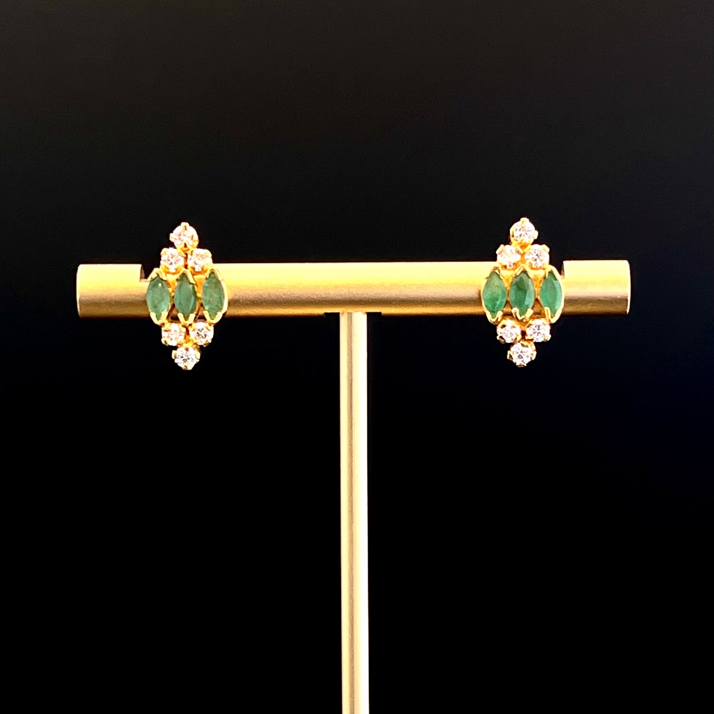 Tri-Emerald and CZ Stud Earrings