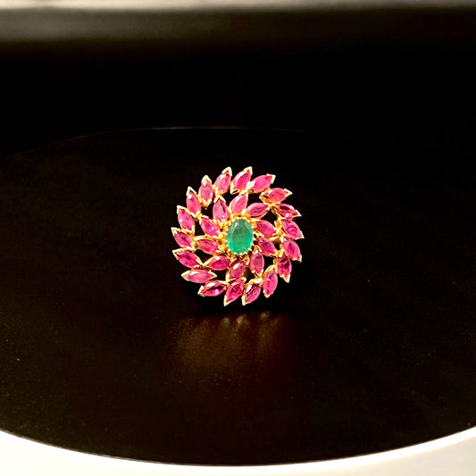 Circular Ruby and Emerald Statement Ring