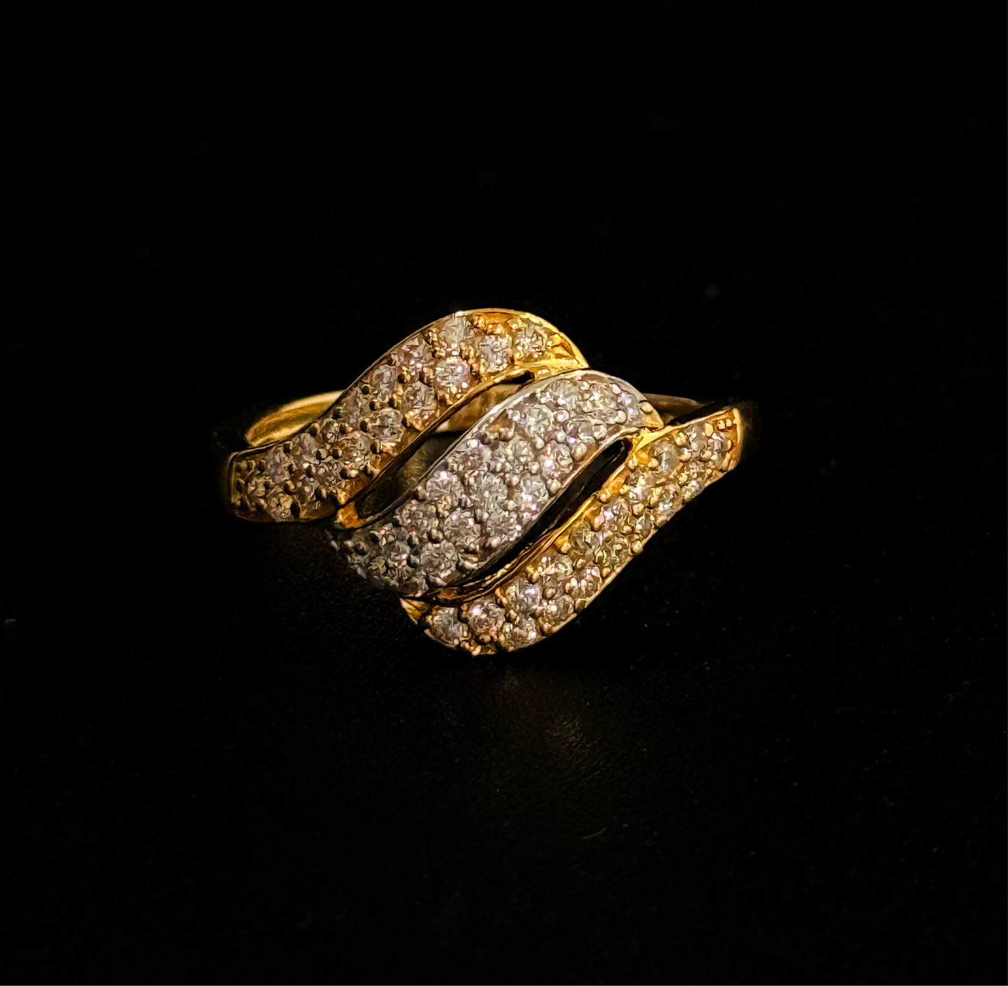 Tri-Layered Gold Ring with Central CZ Stones