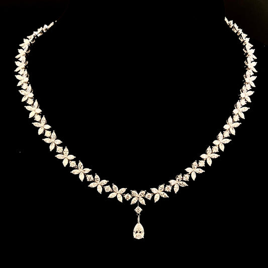 Demure Marquise-Cut 22.02 Carat Diamond Necklace with Pear-Drop