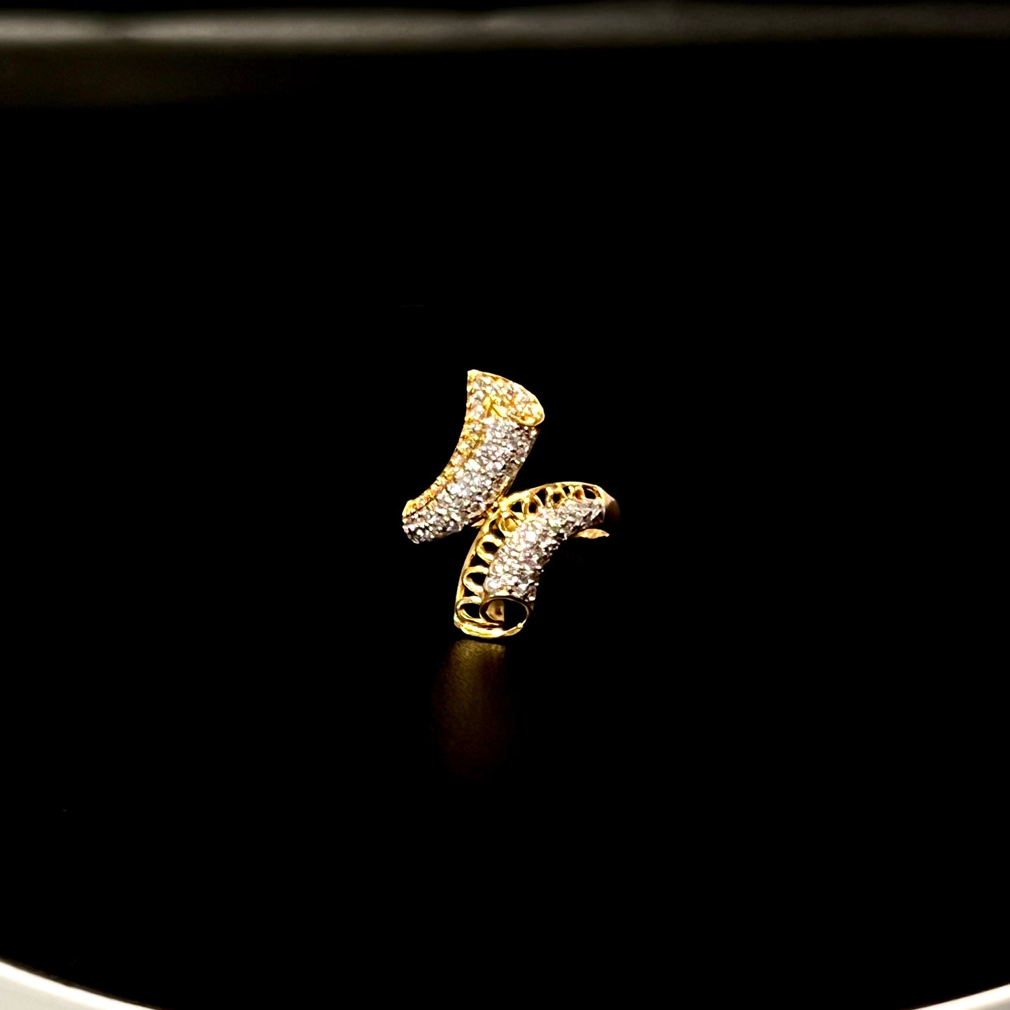 Serpentine Gold Ring with Glistening CZ Stones