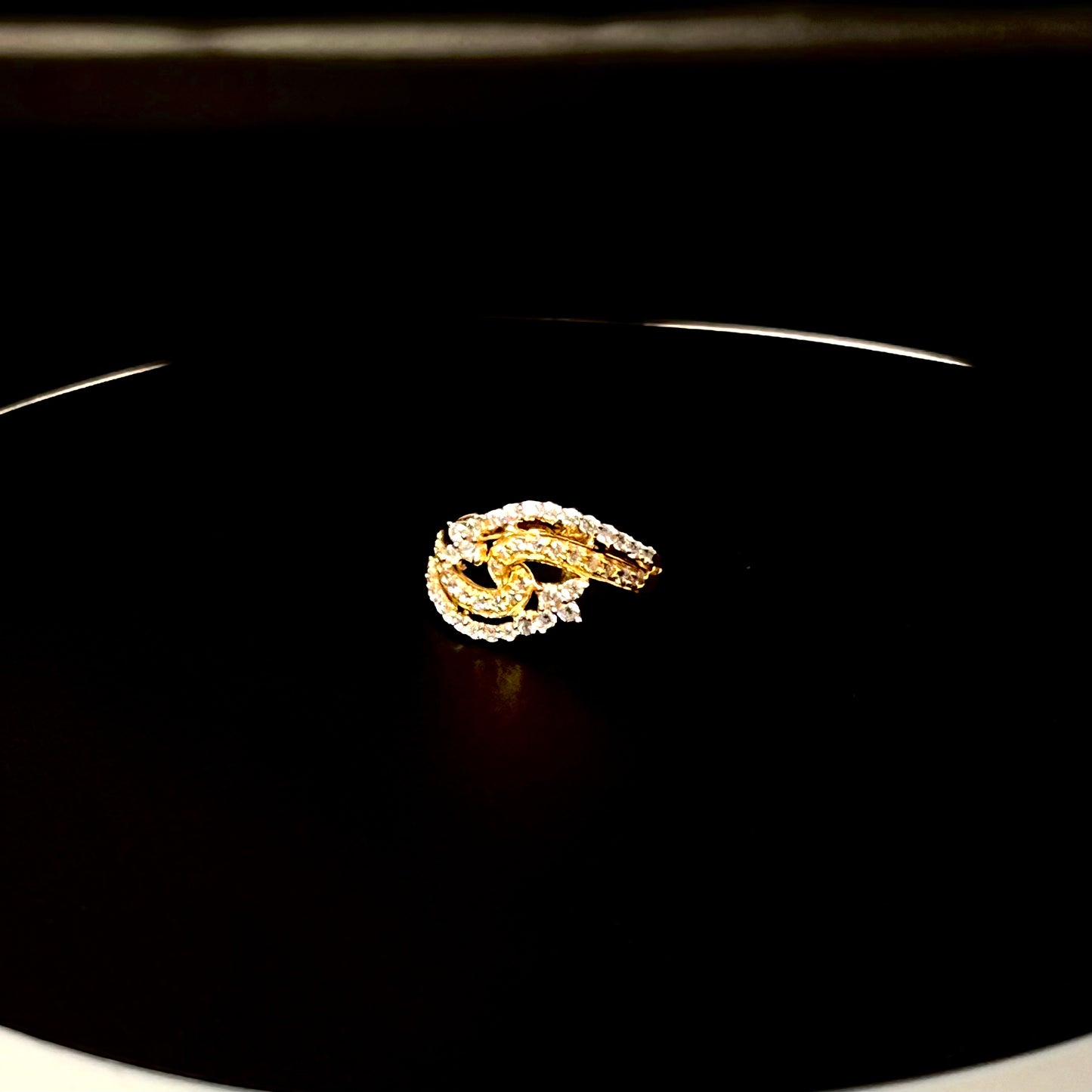 Curved Golden Ring with Center CZ Stones