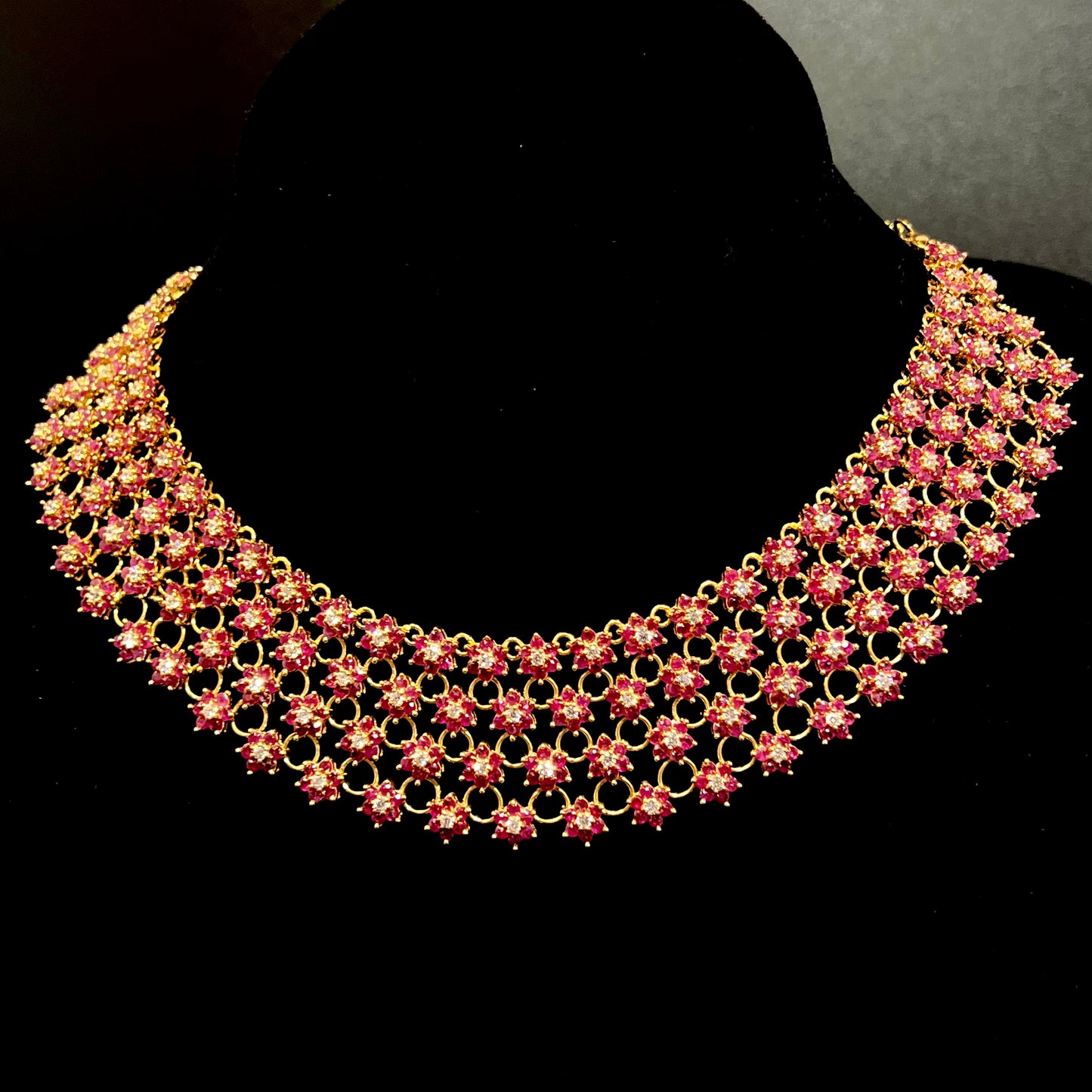 Studded Ruby Necklace Set with Sparkling Cubic Zarconia