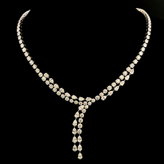 Delicious 21.35 Carat Pear and Round Cut Diamond Necklace