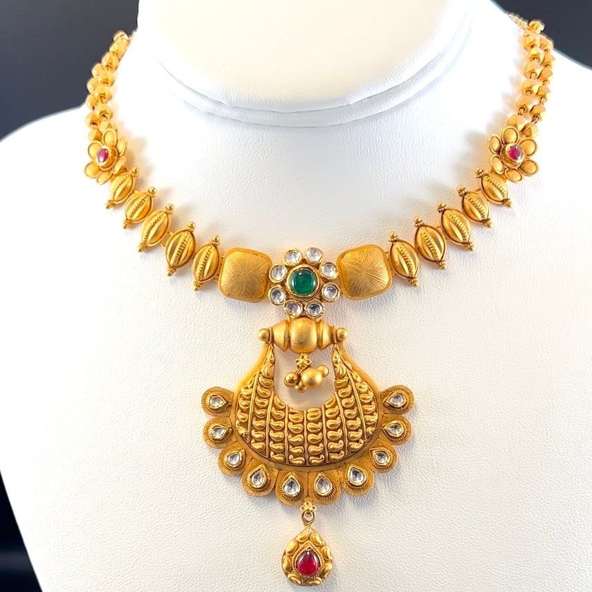 Tribal Antique Gold Necklace Set with Earrings