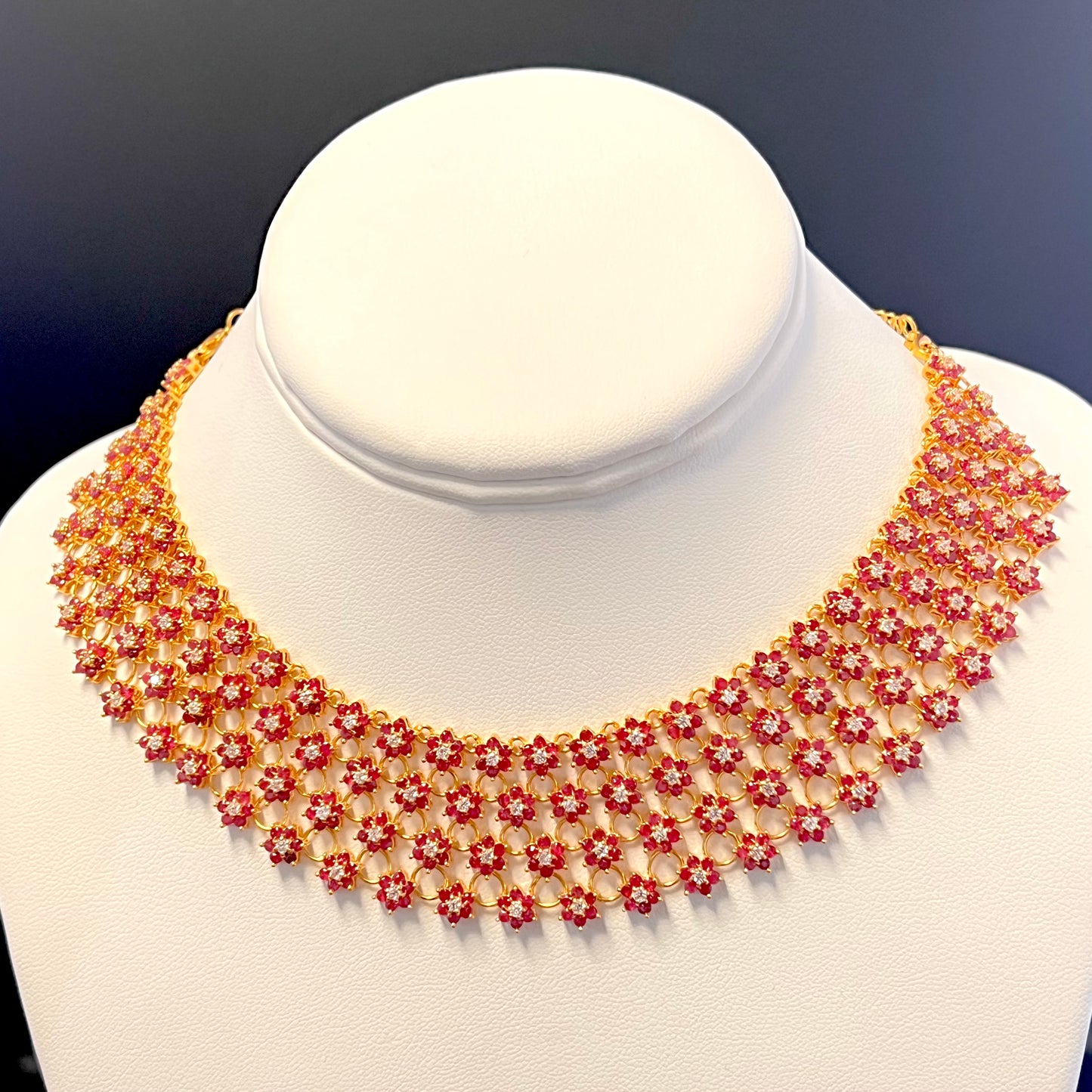 Studded Ruby Necklace Set with Sparkling Cubic Zarconia