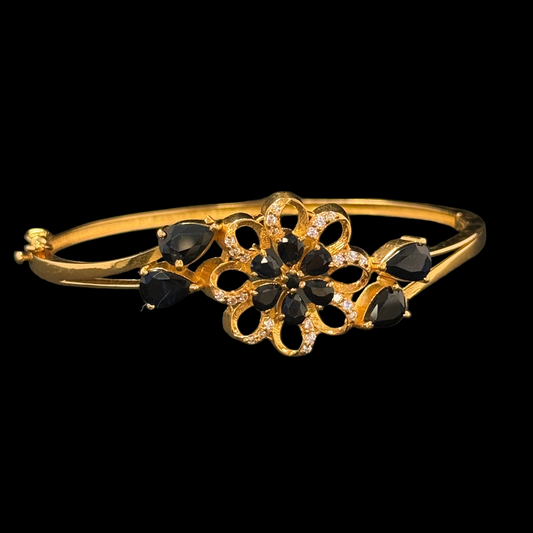 Sapphire and Gold Floral Cuff Bracelet