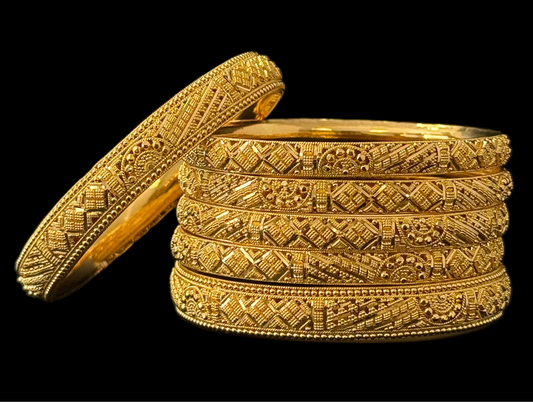 Diamond Imprinted Gold Bangle Set