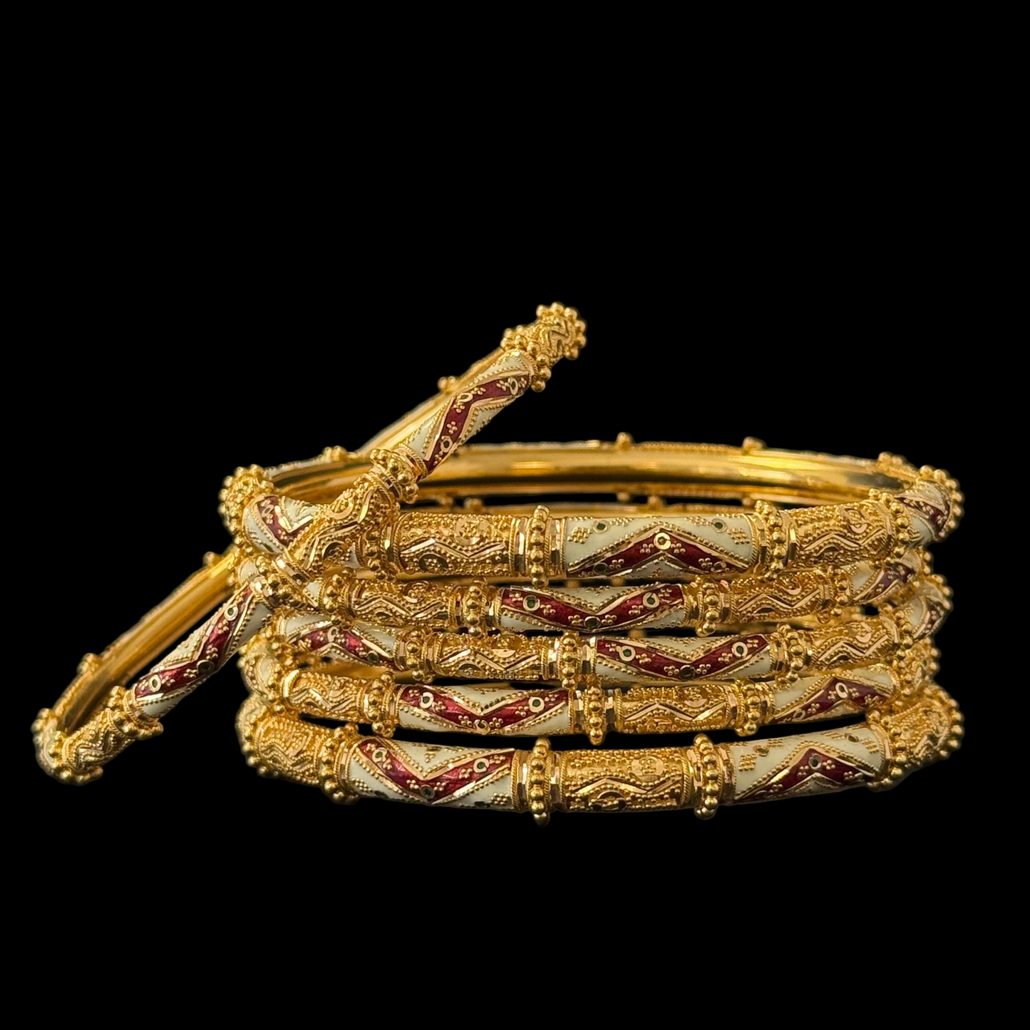 Pipe Bangles with Red and White Meena Touch