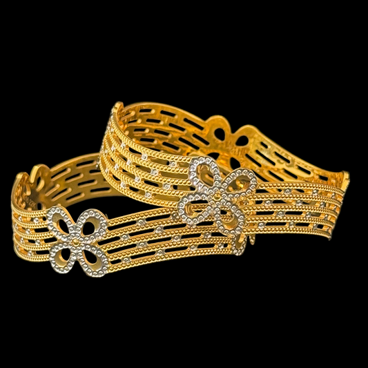 Machine Made Bangles Set with Gold and Rhodium Flower