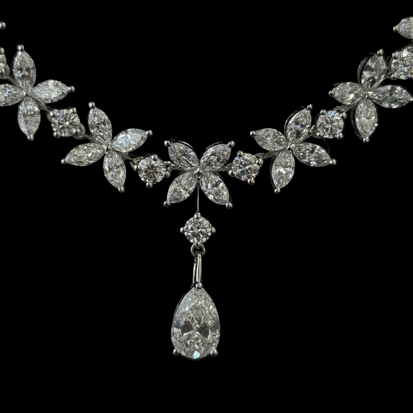 Demure Marquise-Cut 22.02 Carat Diamond Necklace with Pear-Drop