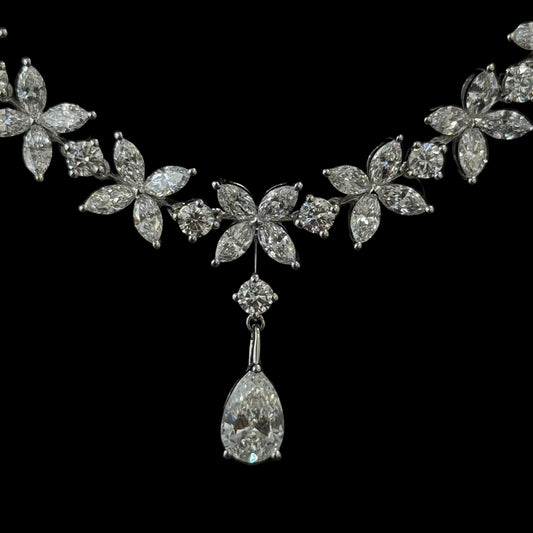Demure Marquise-Cut 22.02 Carat Diamond Necklace with Pear-Drop