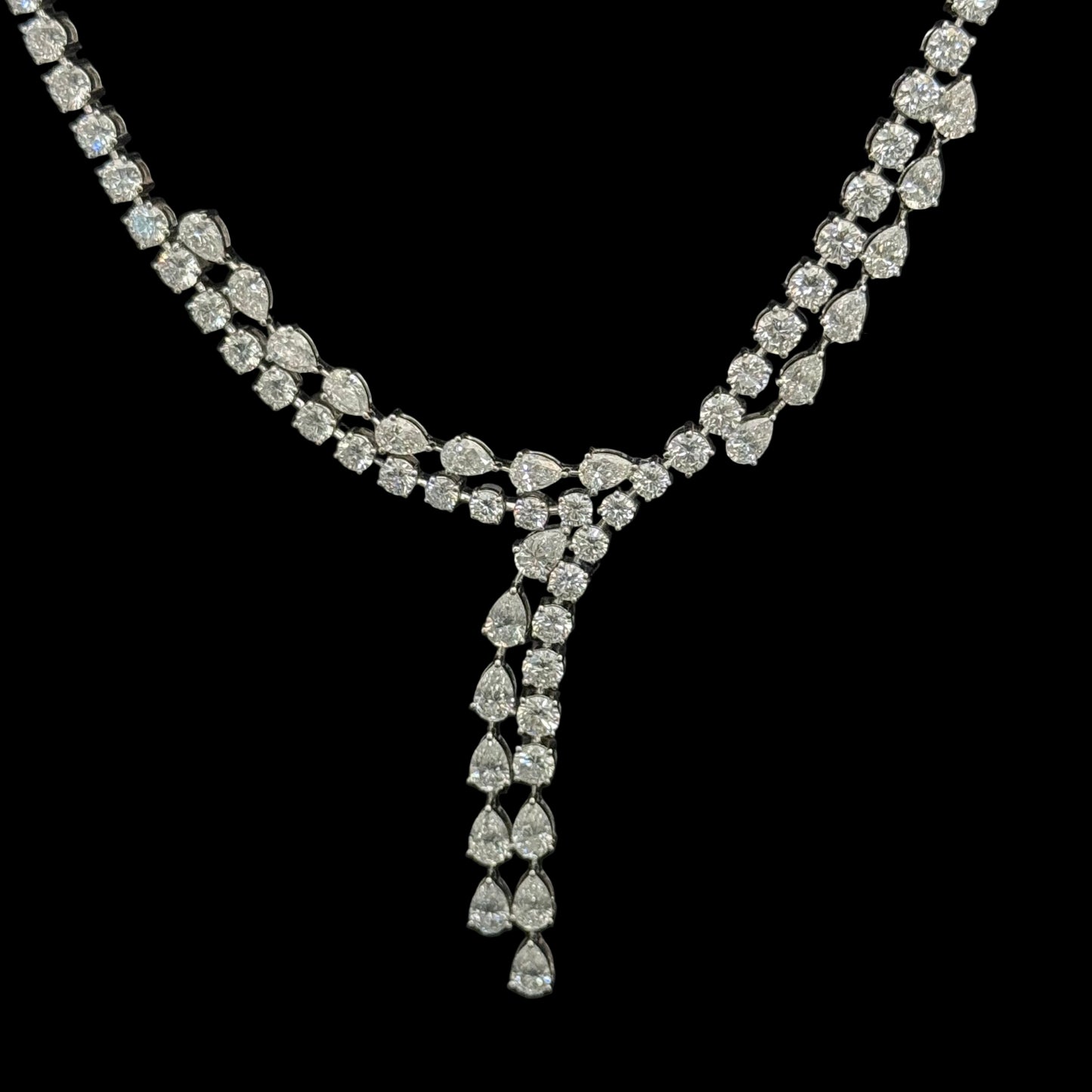 Delicious 21.35 Carat Pear and Round Cut Diamond Necklace