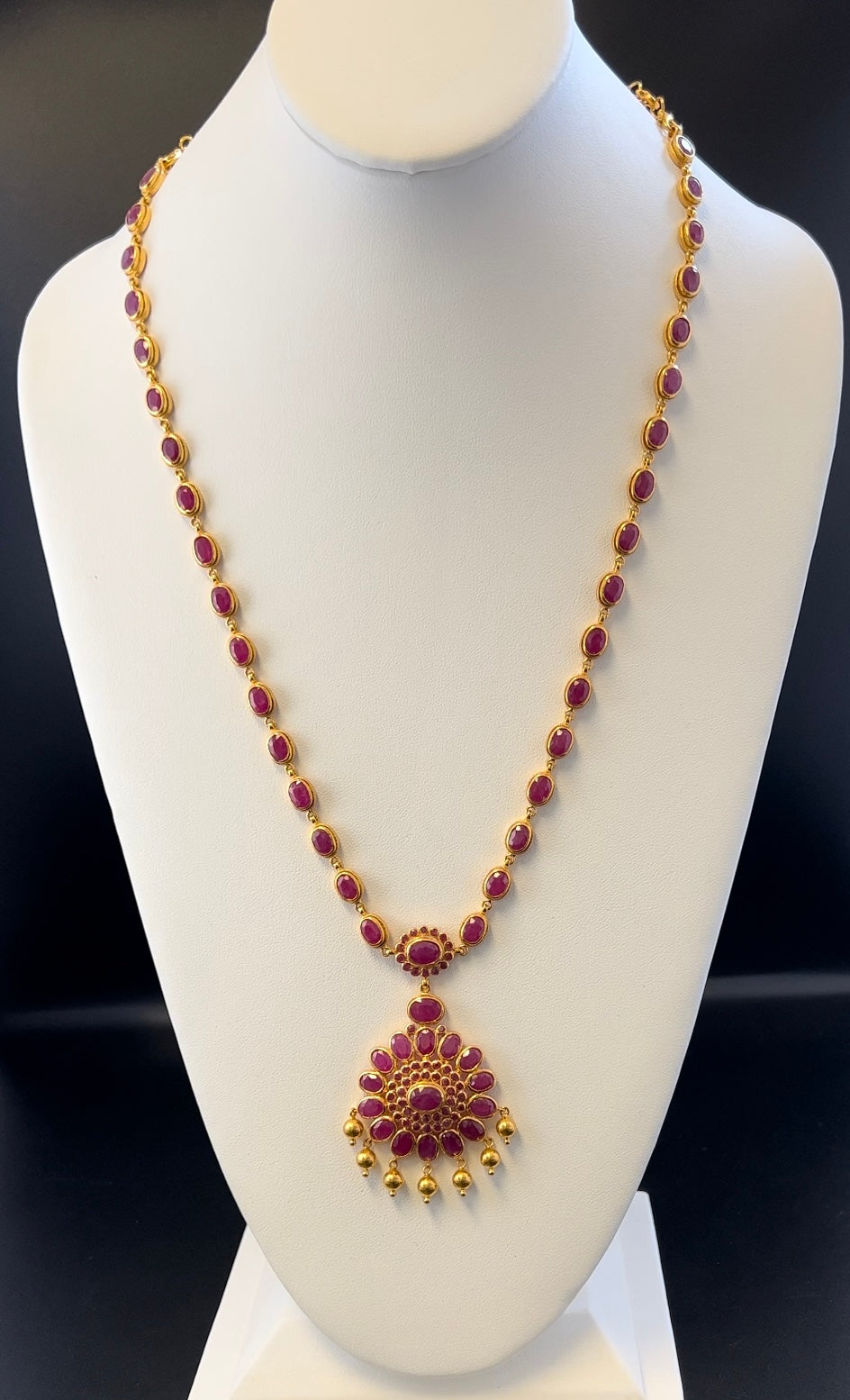Exquisite Ruby Long Necklace Set with Stylish Ruby Earrings