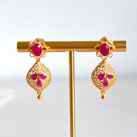 Decorative Ruby & Gold Earrings
