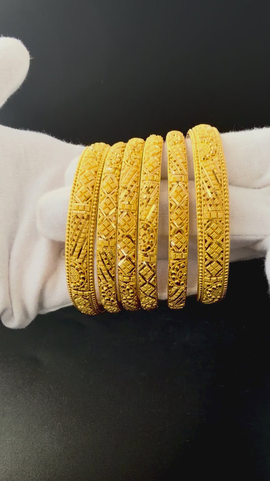 Diamond Imprinted Gold Bangle Set