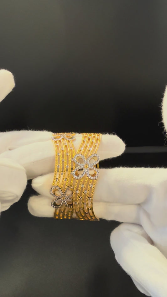 Machine Made Bangles Set with Gold and Rhodium Flower
