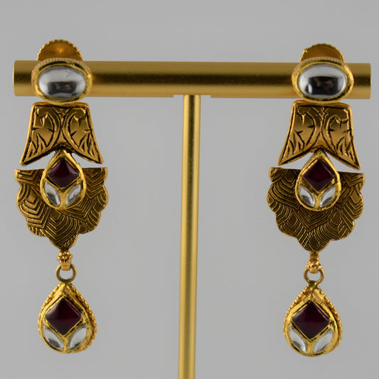 Leaf Designed Antique Gold Earrings