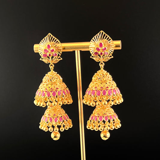 Tremendous Gold Bridal Jhumkas with Stunning Rubies