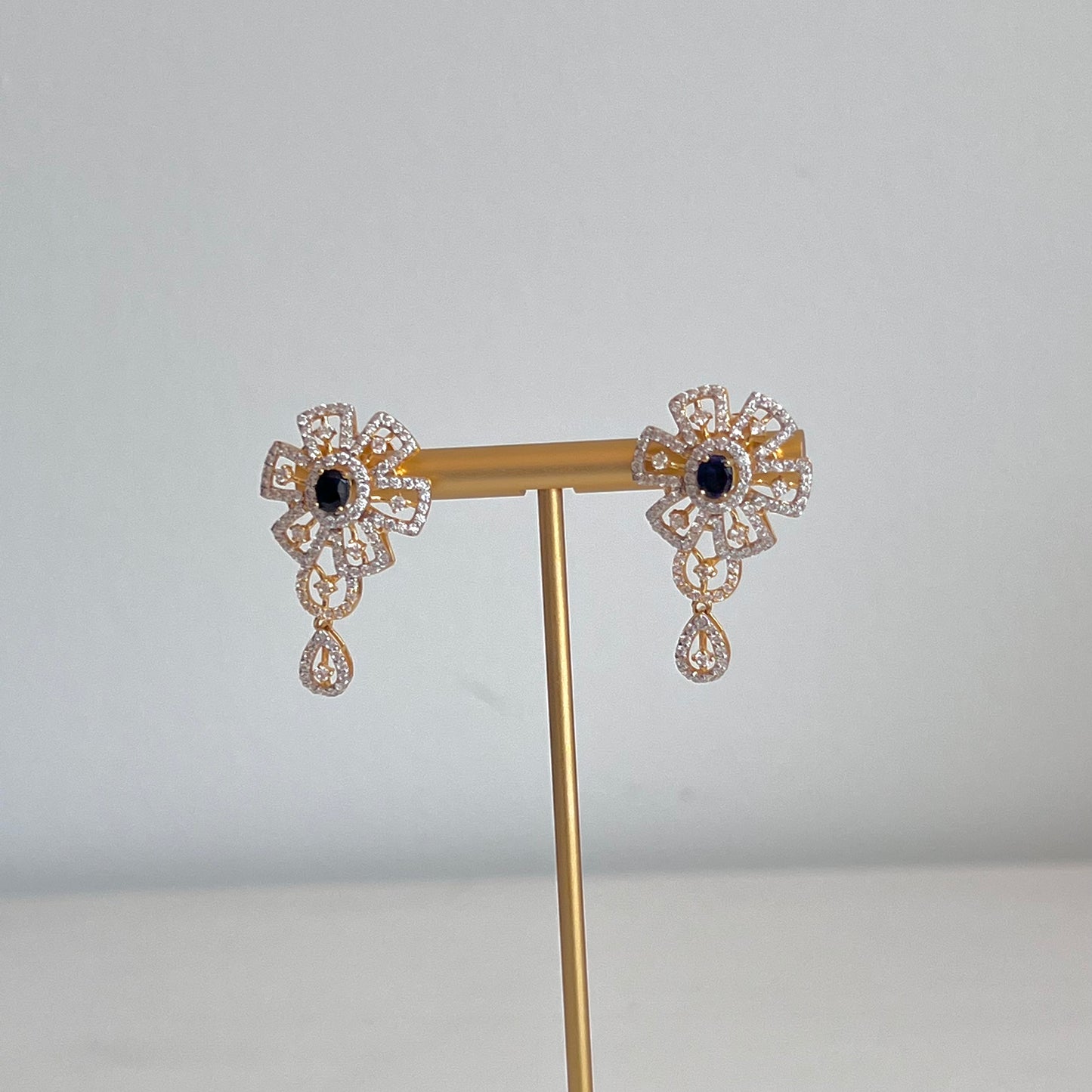 Floral Sapphire & Cubic Zirconia Drop Earrings