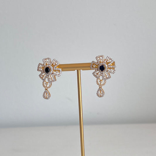 Floral Sapphire & Cubic Zirconia Drop Earrings