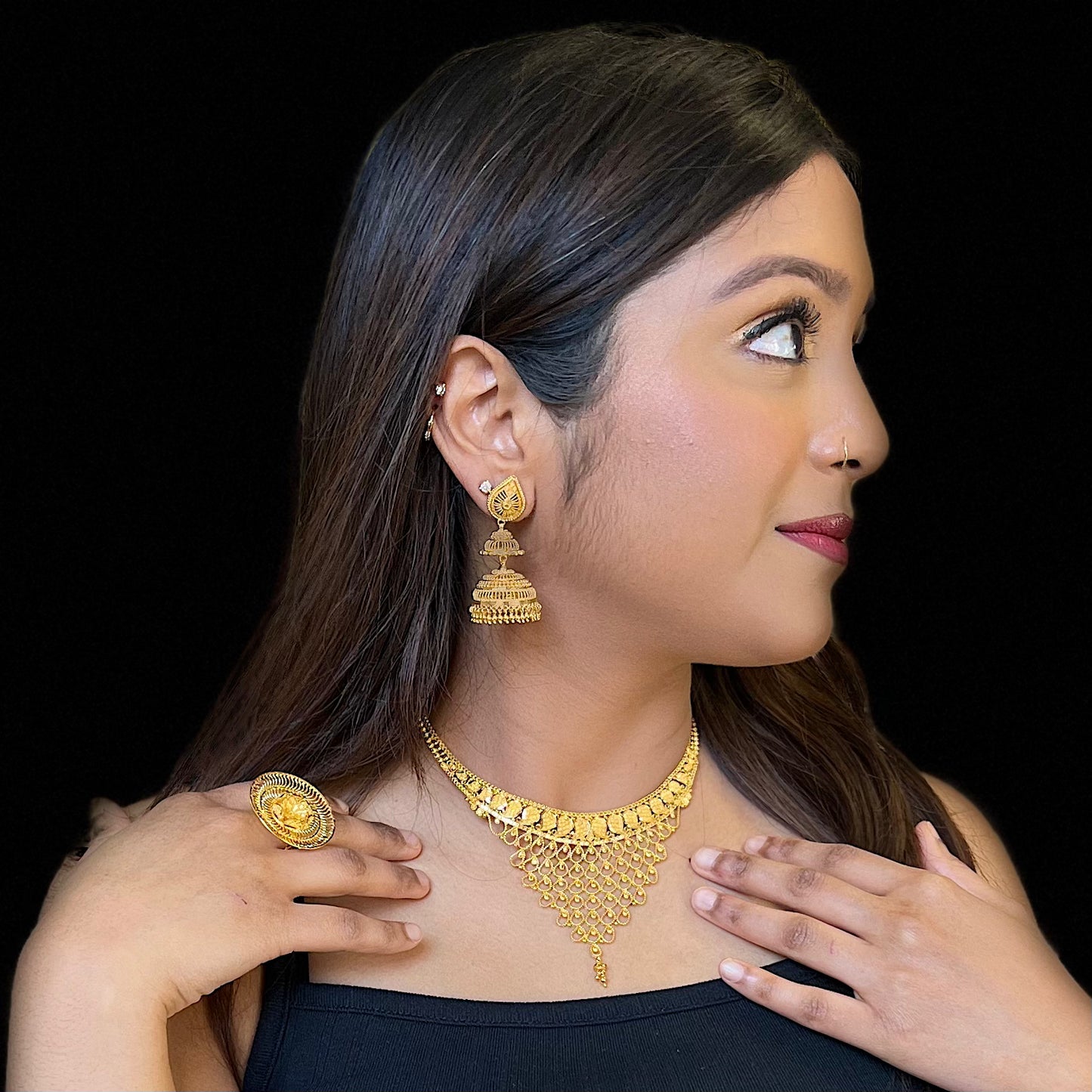Celebratory Gold Choker Set with Gold Net Design Gulab Jewelry