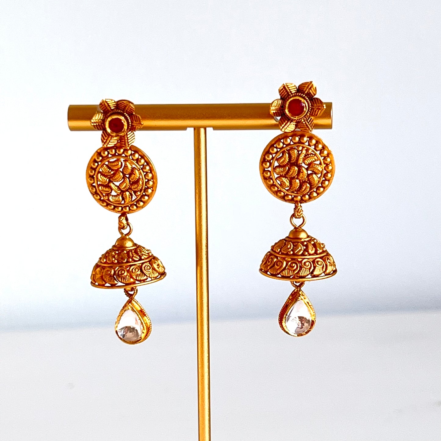 Edgy Antique Earrings with Colored Stones