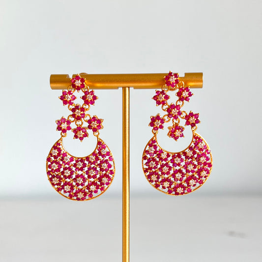 Studded Ruby and Cubic Zarconia Earrings