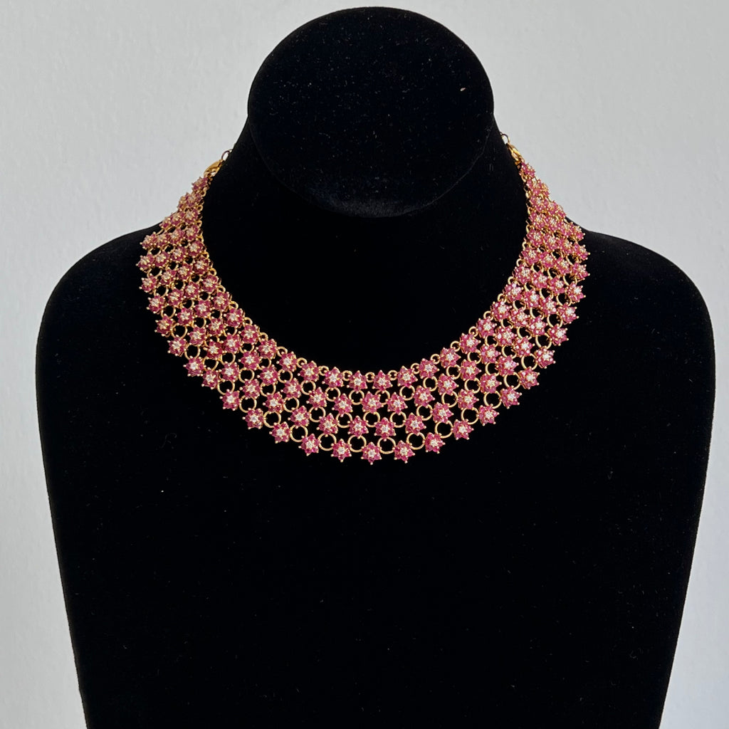 White Gold Plated Ruby Pink Cubic Zirconium Choker Necklace 