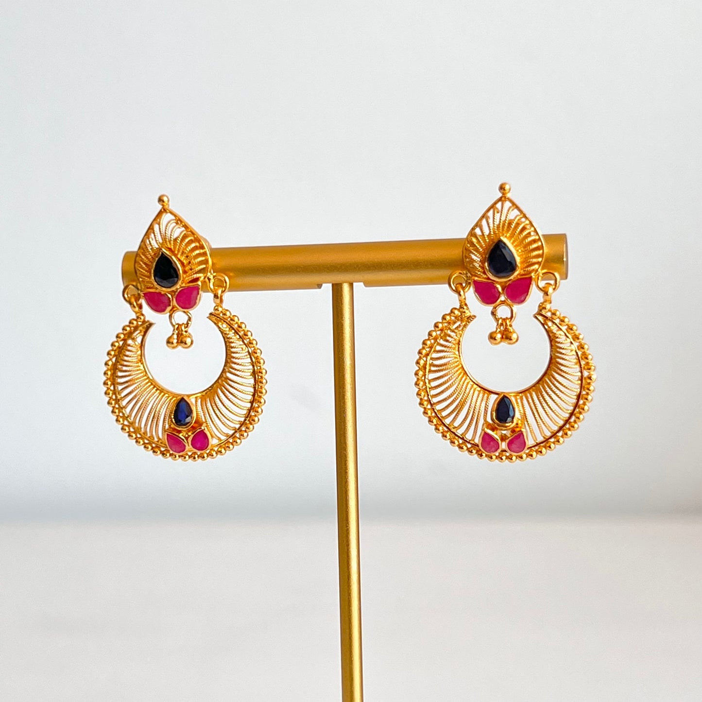 Radiant Sapphire and Ruby Chandbali Earrings