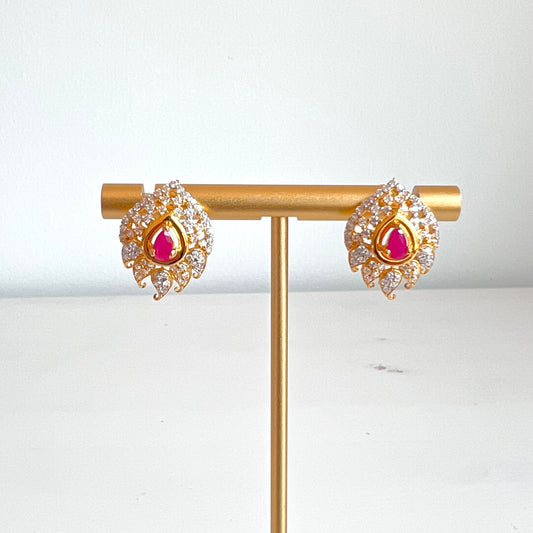 Ruby & Cubic Zirconia Cluster Earrings