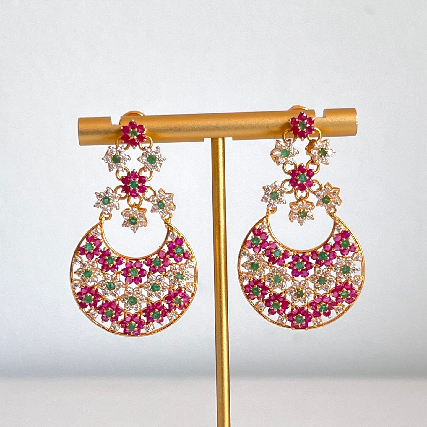 Illustrious Ruby & Emerald Earrings with Glistening Cubic Zarconia